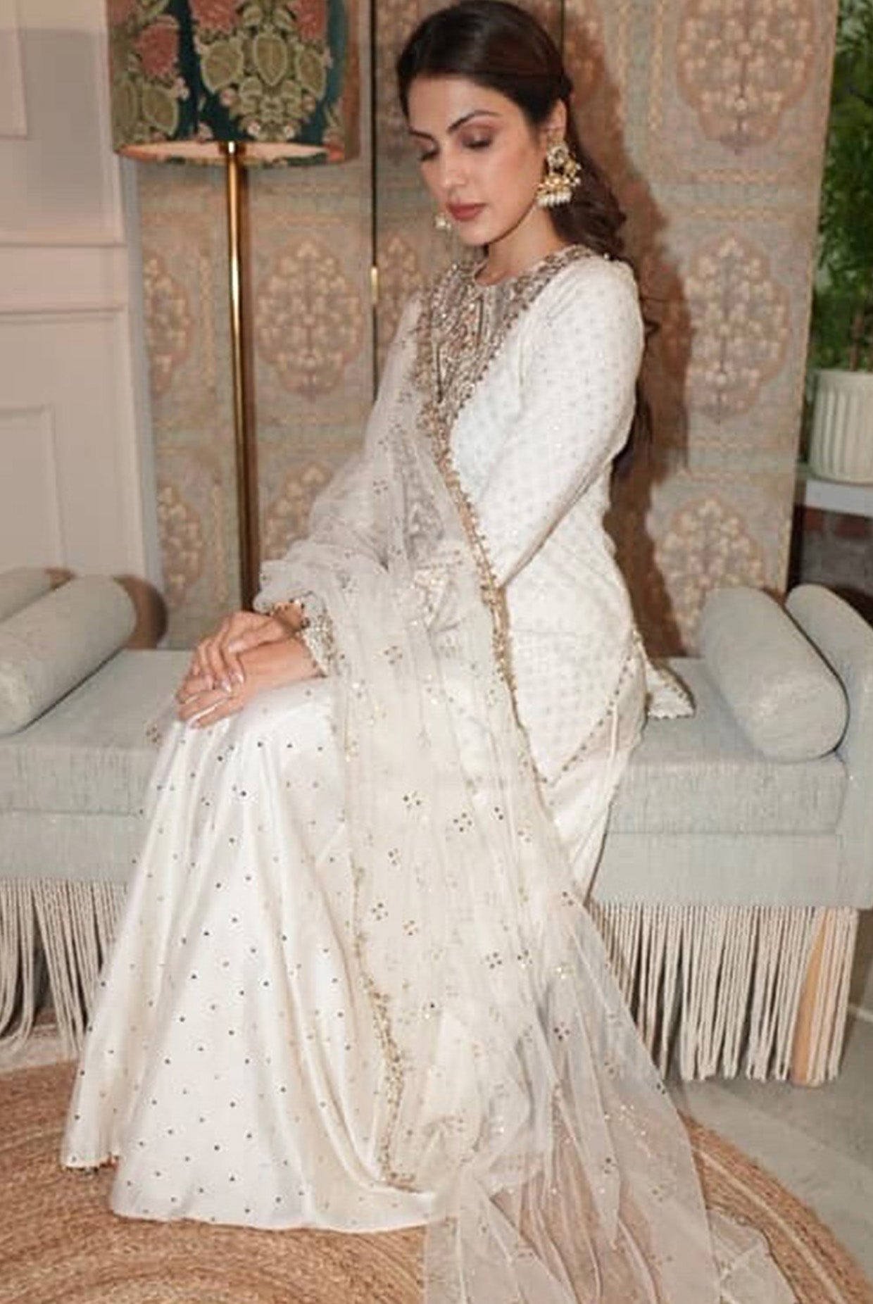 Shama Off-White Katarva Embroidered Kurta And Sharara With Dupatta