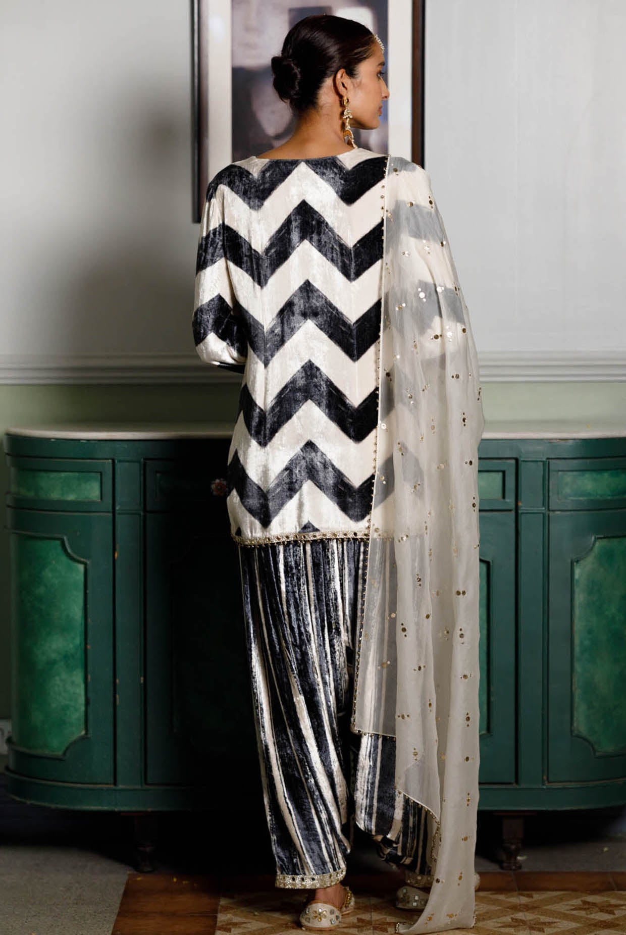 Asfi Black & White Embroidered Kurta And Patiala Salwar With Dupatta