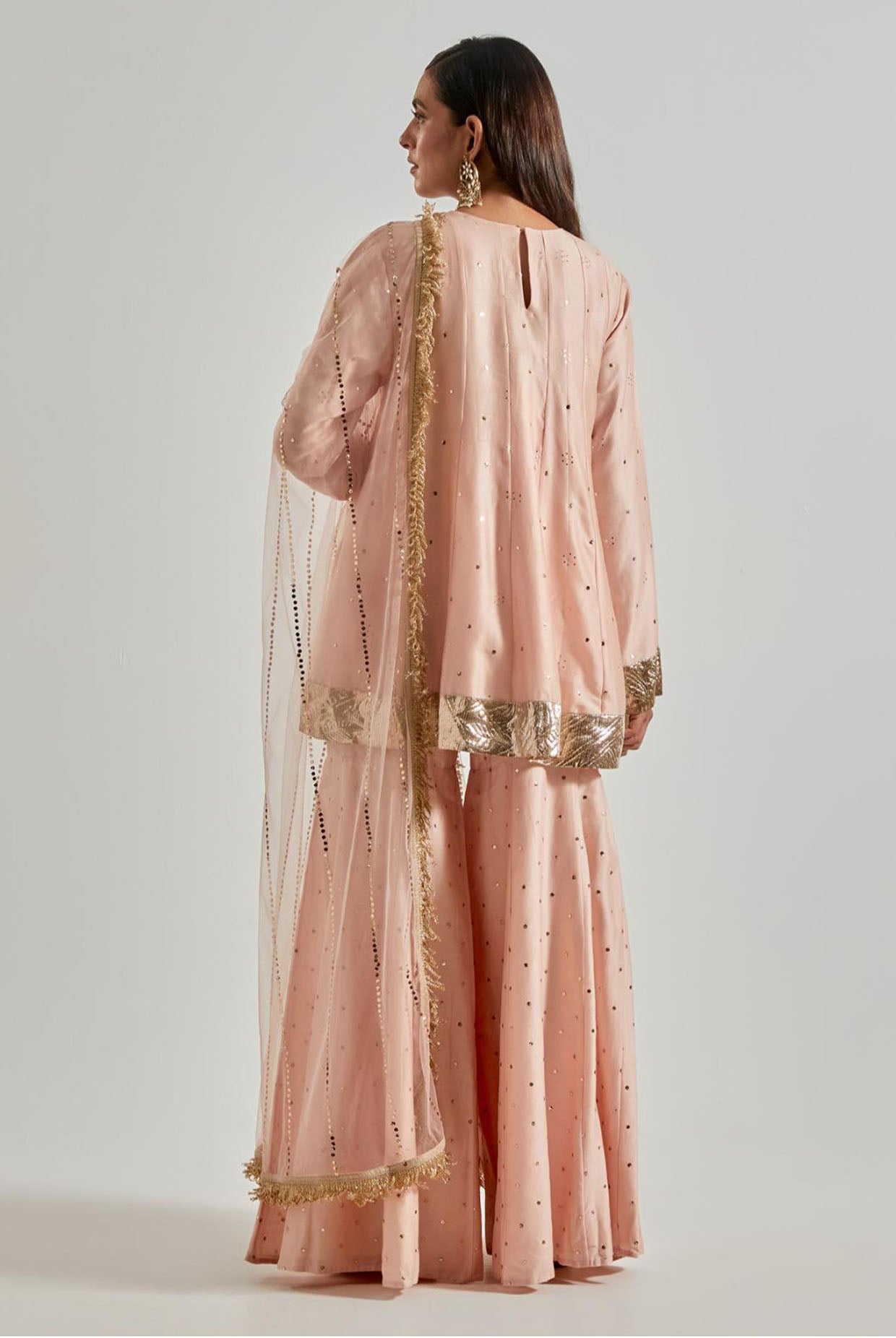 Rose Pink Short Kurta with Sharara & Net Dupatta