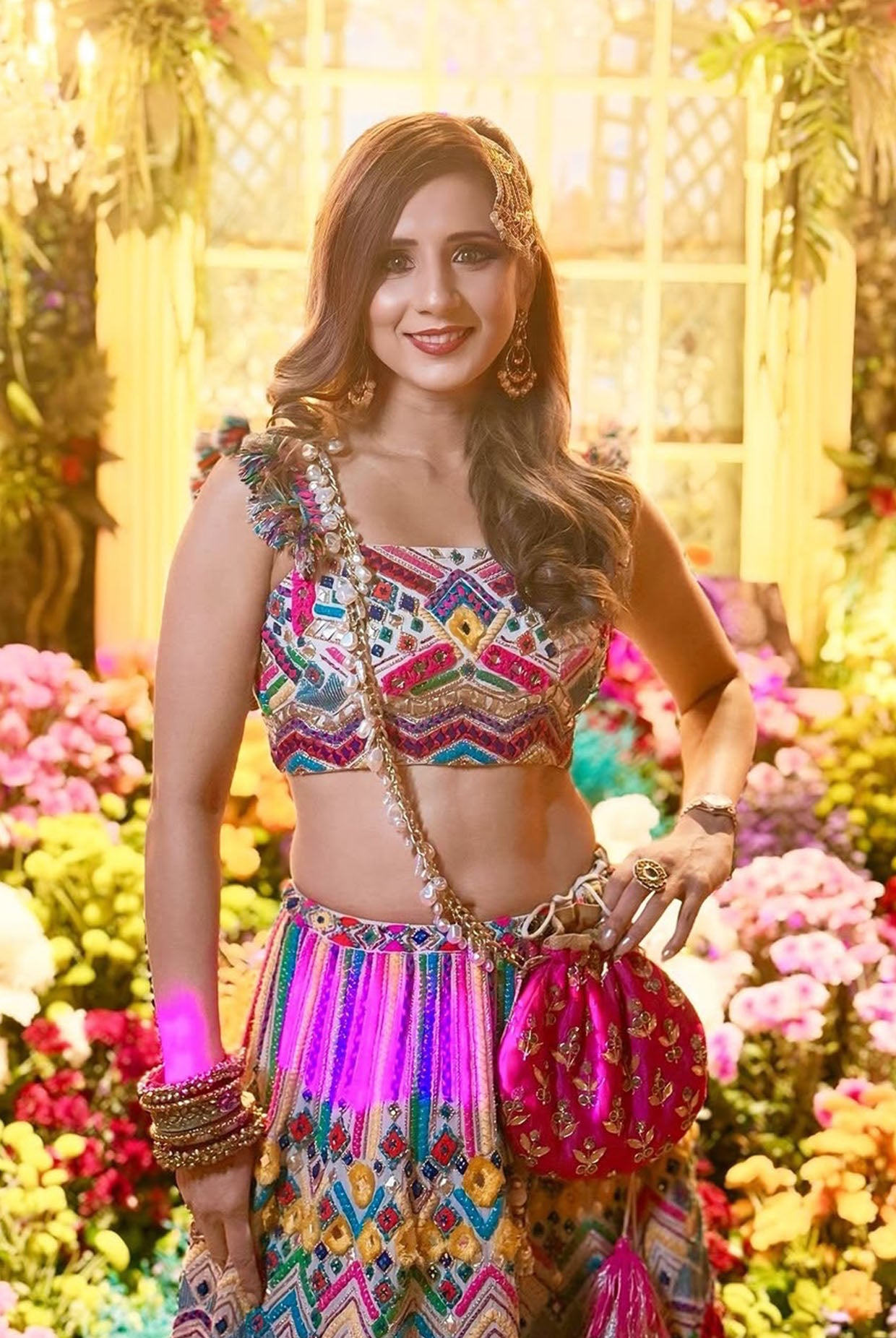 Off-White Georgette Embroidered Bustier And Lehenga With Dupatta