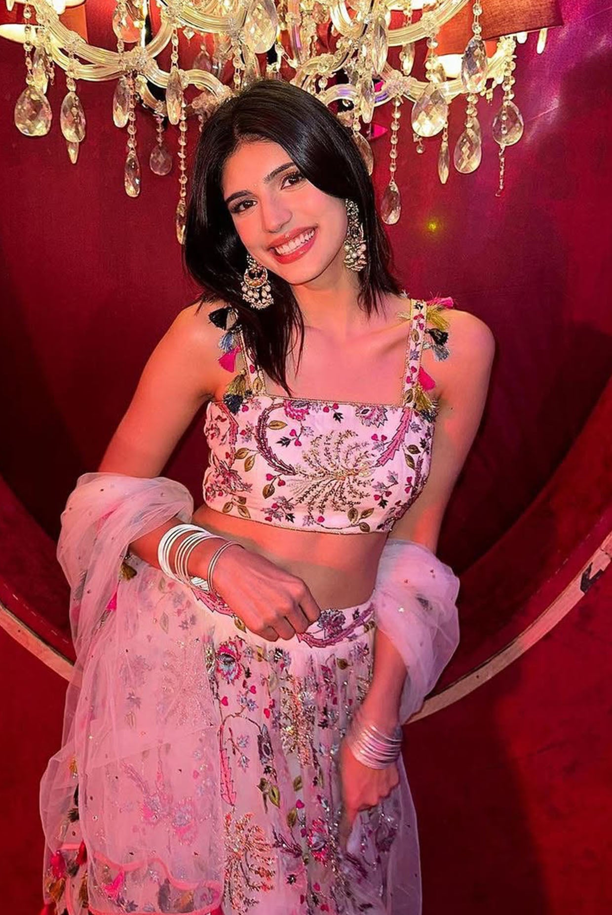 Off-White Embellished Bustier And Lehenga With Dupatta