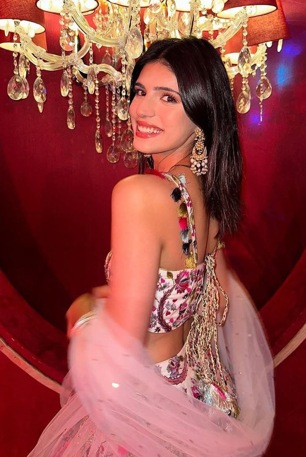 Off-White Embellished Bustier And Lehenga With Dupatta