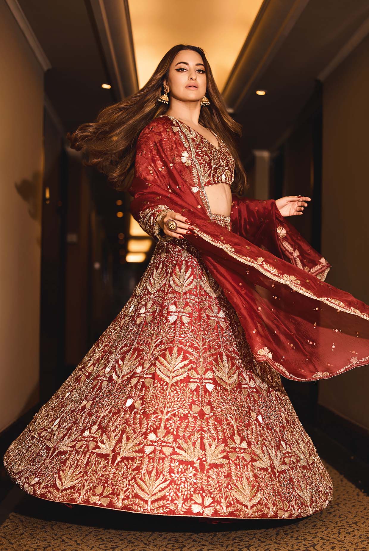Maroon Embroidered Choli And Lehenga With Dupatta