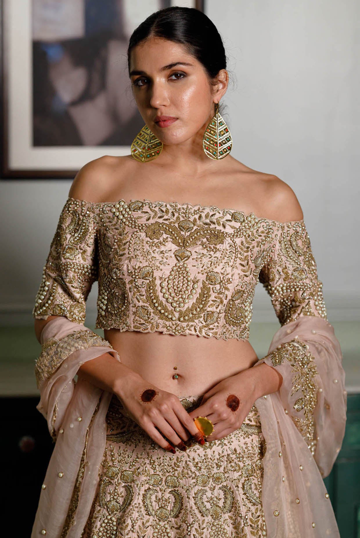 Aida Blush Embroidered Choli And Lehenga With Embroidered Dupatta