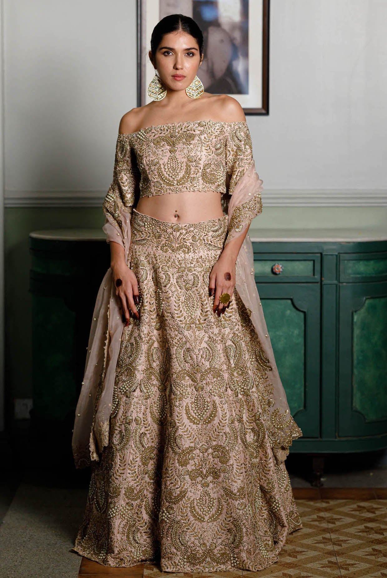 Aida Blush Embroidered Choli And Lehenga With Embroidered Dupatta