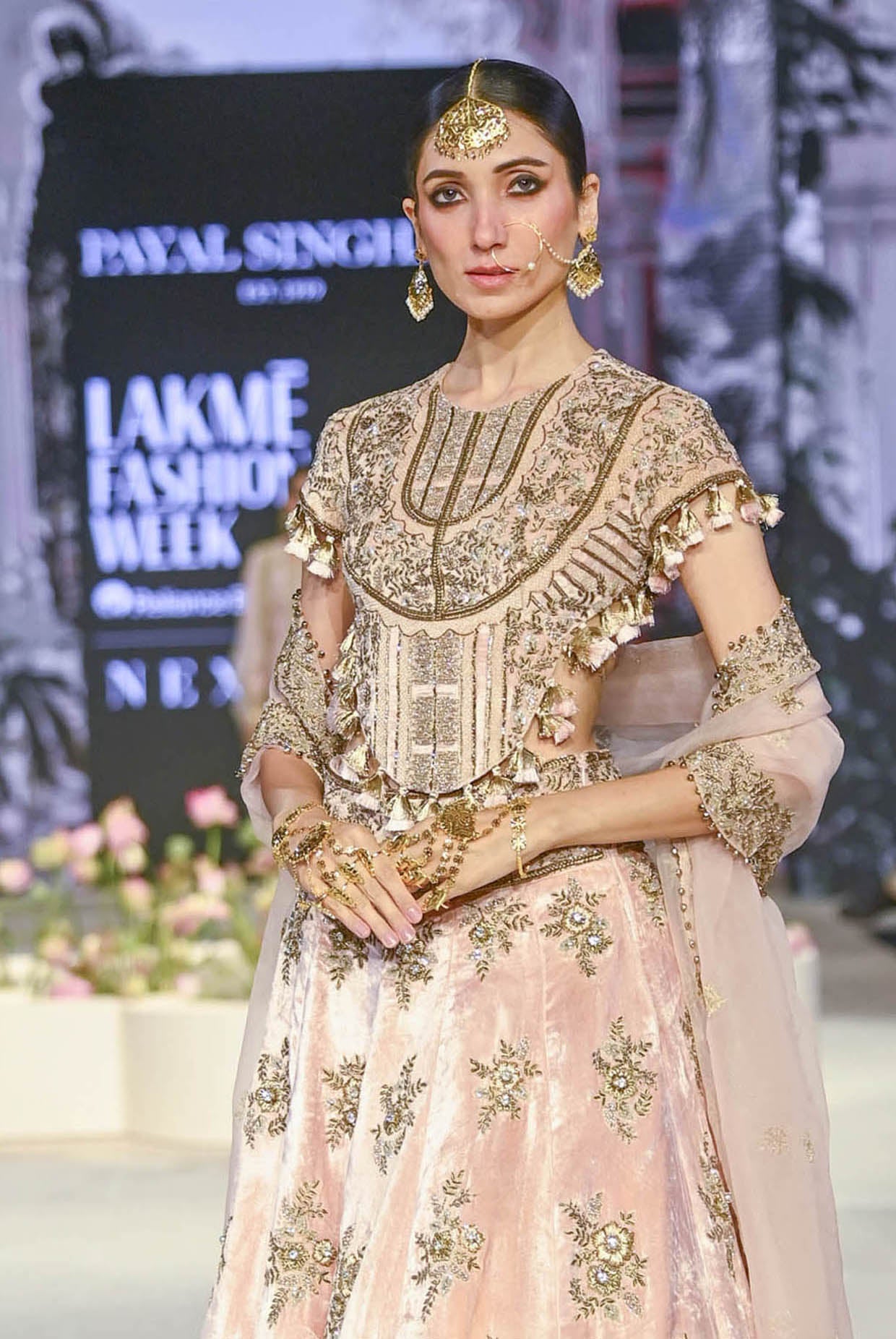 Faizah Blush Pink Embroidered Back Tie-Up Choli With Lehenga And Embroidered Dupatta