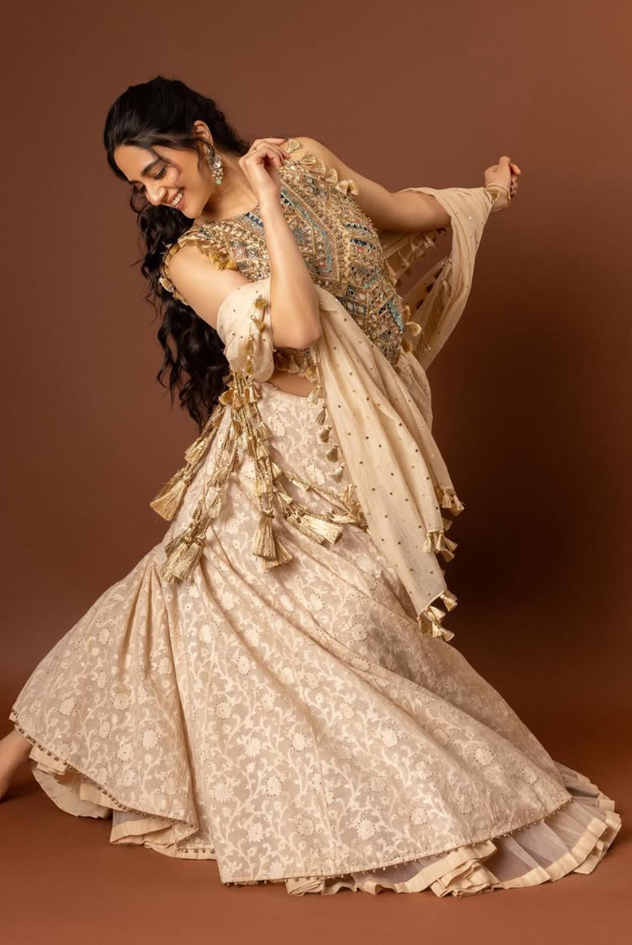 Yasna Stone Georgette Embroidered Choli With Lehenga And Dupatta