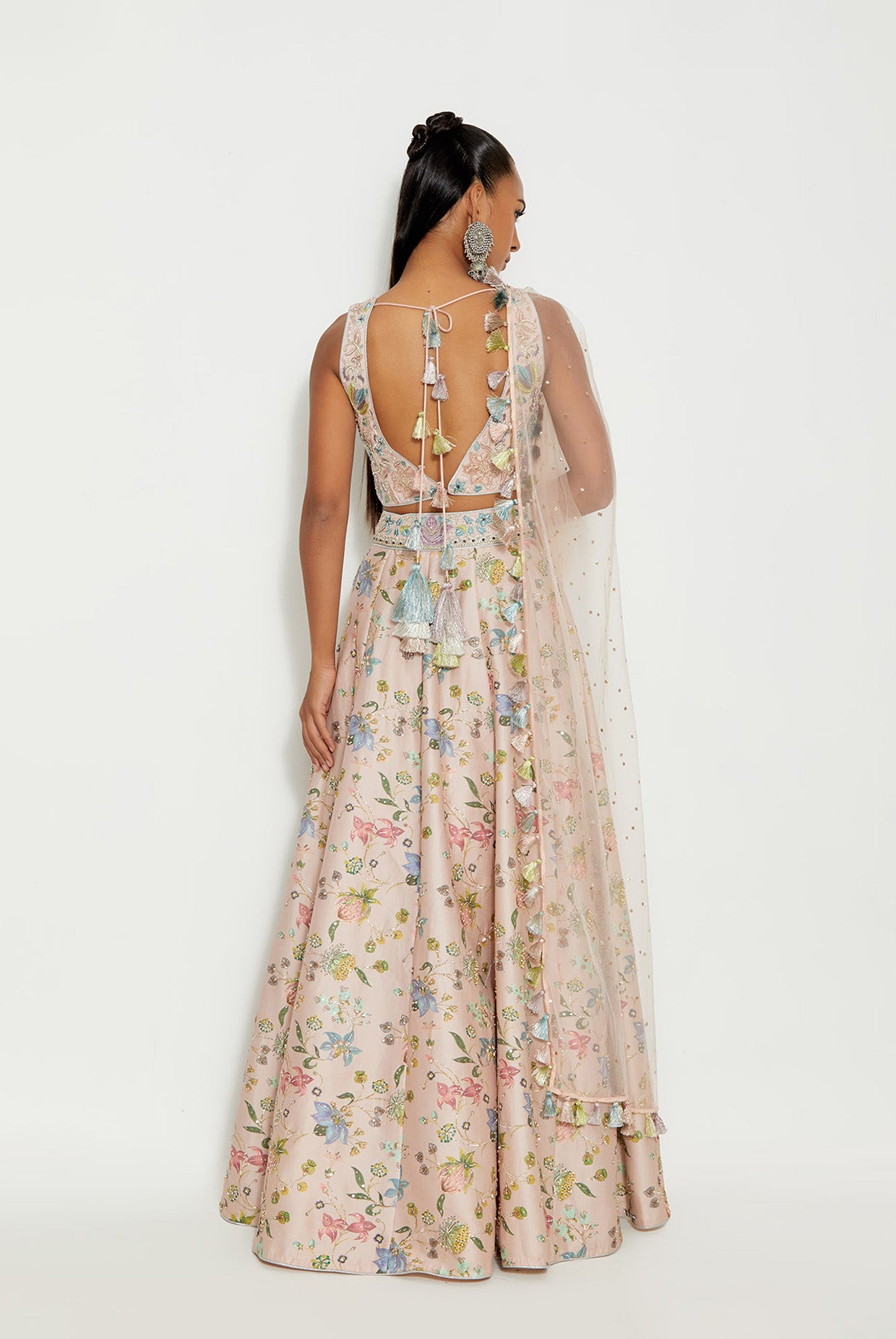 MEHRAB ROSE PINK EMBROIDERED CHOLI WITH NARGIS PRINTED LEHENGA AND DUPATTA