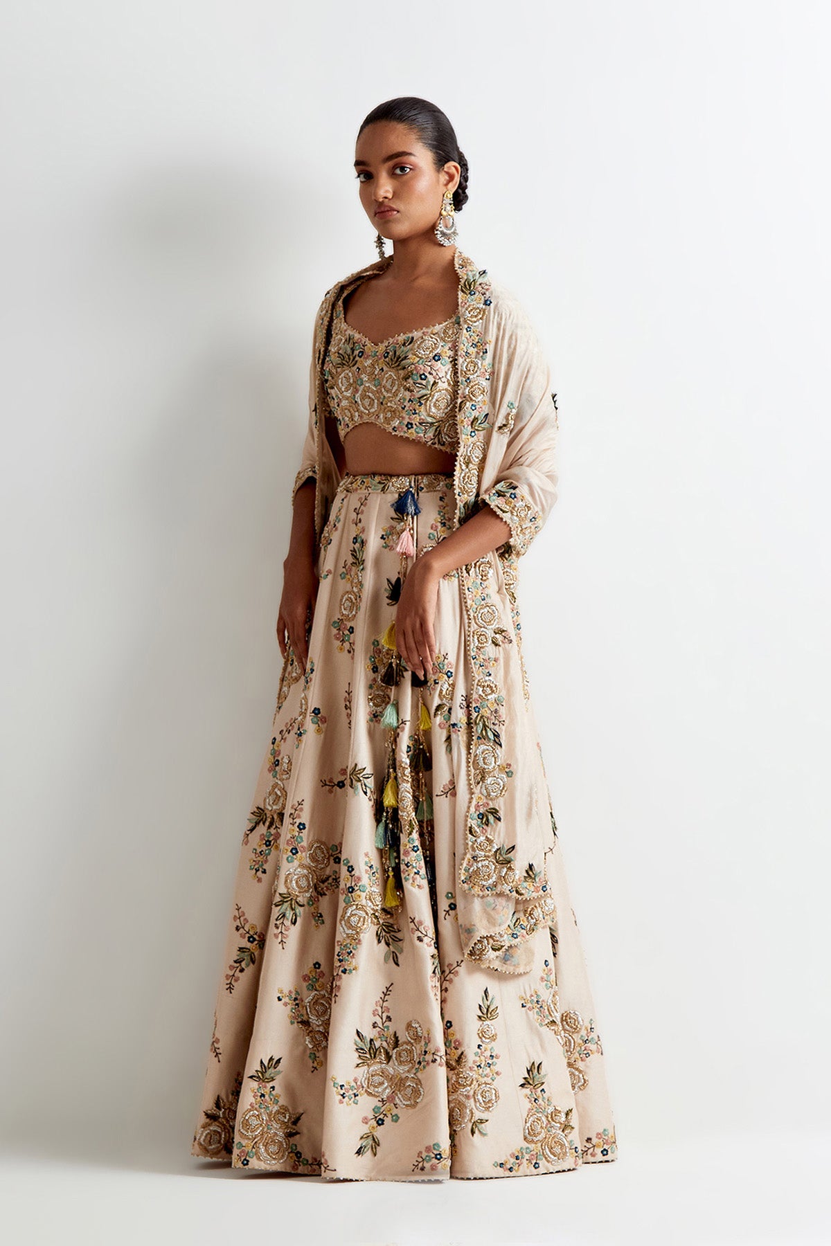 Stone Silk Embroidered Choli And Lehenga With Organza Embroidered Dupatta