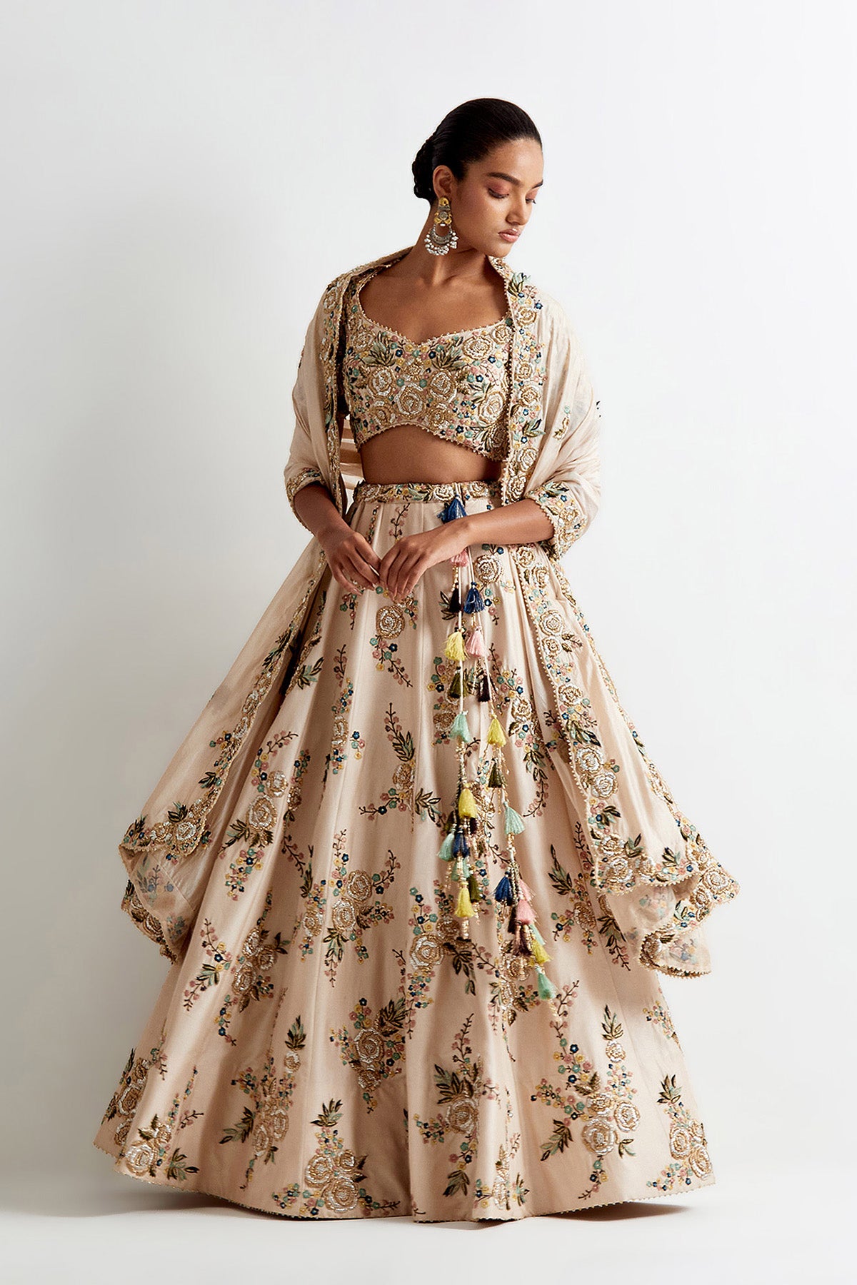 Stone Silk Embroidered Choli And Lehenga With Organza Embroidered Dupatta
