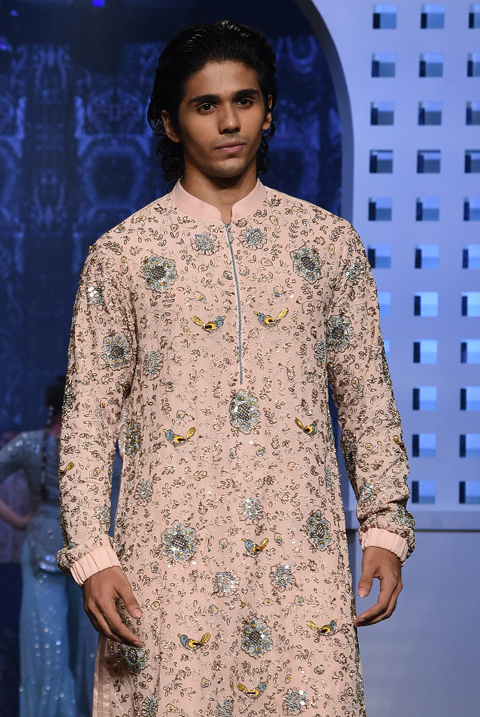 PS Men Mahid Rose Pink Colour Embroidered Kurta with Jogger Pants