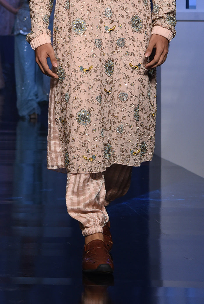 PS Men Mahid Rose Pink Colour Embroidered Kurta with Jogger Pants