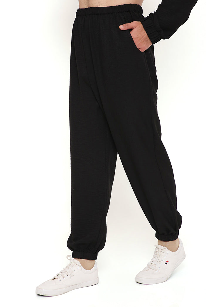 Black Soft Linen Bomber Kurta With Jogger Pant
