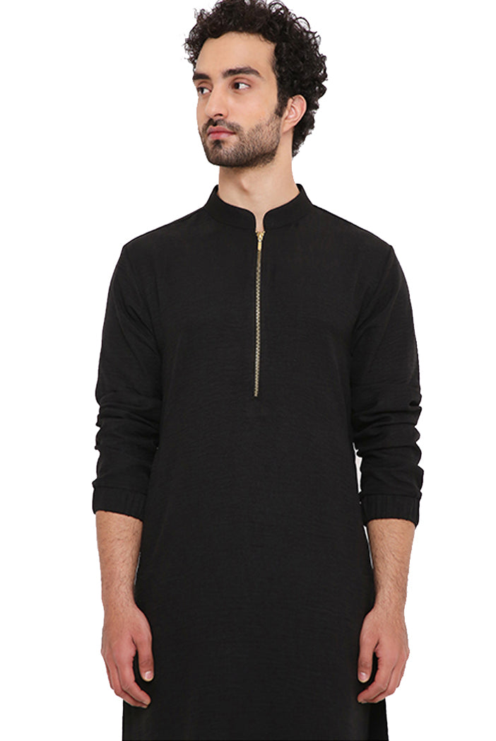 Black Soft Linen Bomber Kurta With Jogger Pant