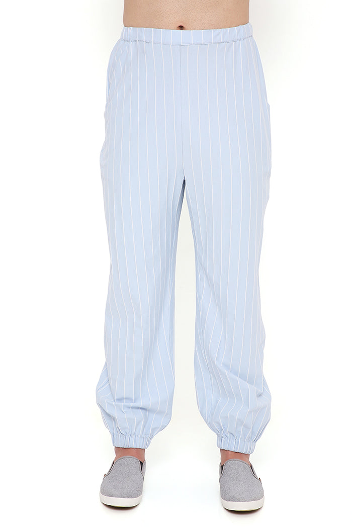 Aqua Blue Stripe Lycra Bomber Kurta With Jogger Pant