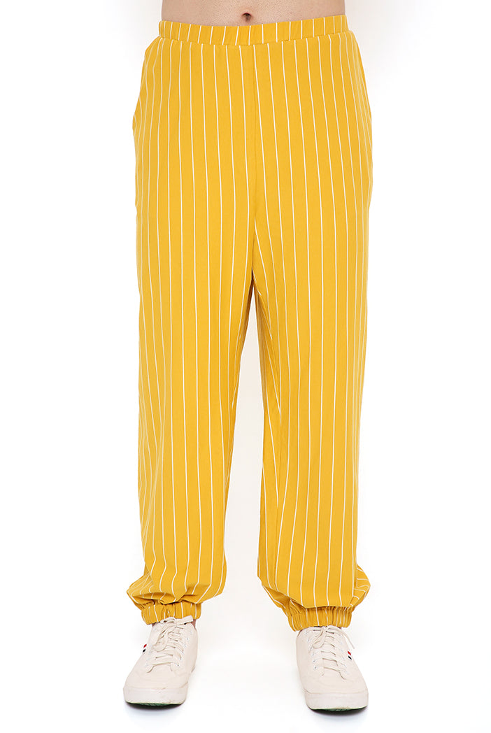 Mustard Stripe Lycra Bomber Kurta With Jogger Pant