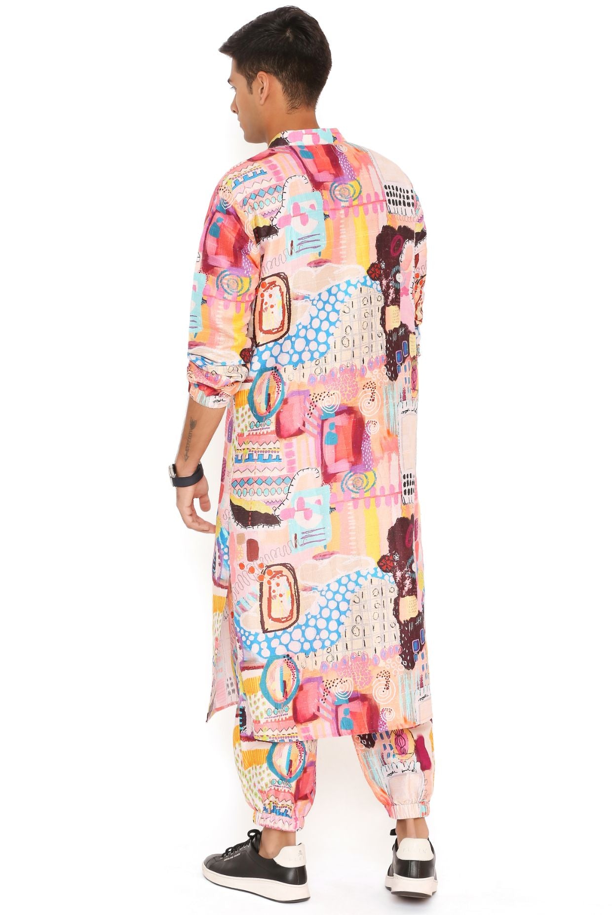 Trance Print Dupion Silk Bomber Kurta With Jogger Pant