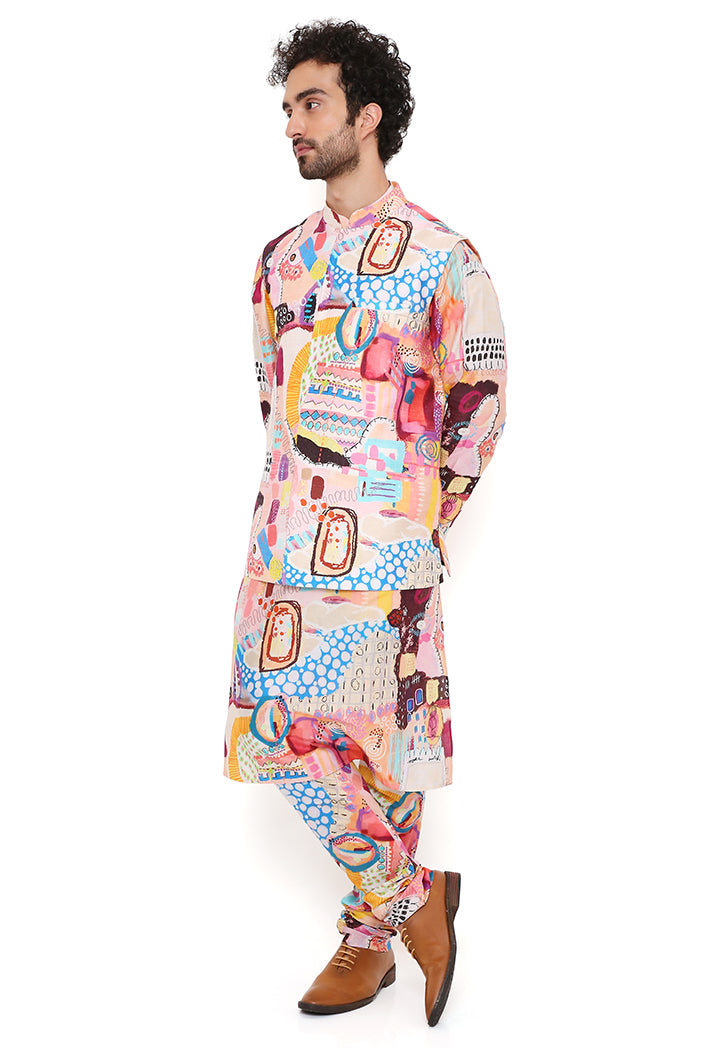 Trance Print Dupion Silk Bandi With Silkmul Kurta And Churidar