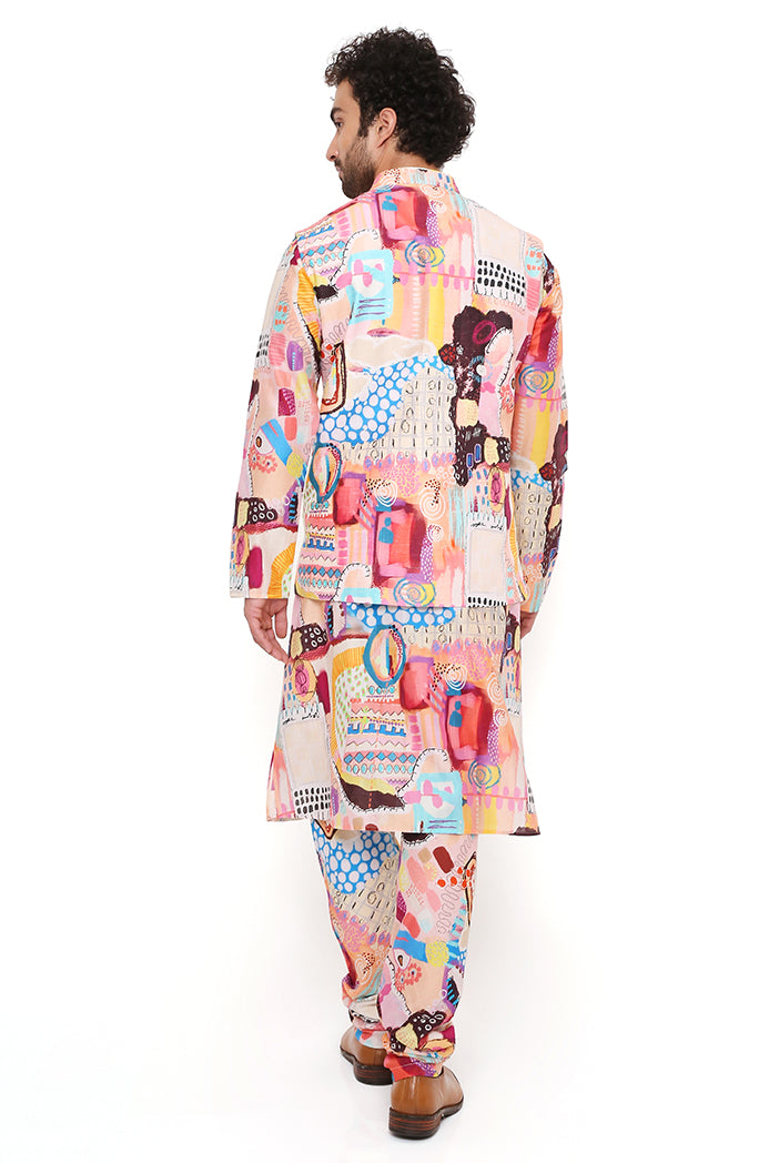 Trance Print Dupion Silk Bandi With Silkmul Kurta And Churidar
