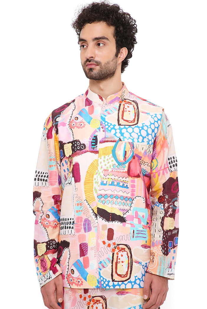Trance Print Dupion Silk Bandi With Silkmul Kurta And Churidar
