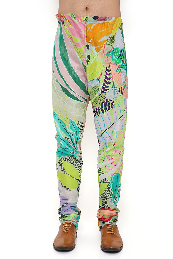 Monet Tropical Print Dupion Silk Bandi With Silkmul Kurta And Churidar