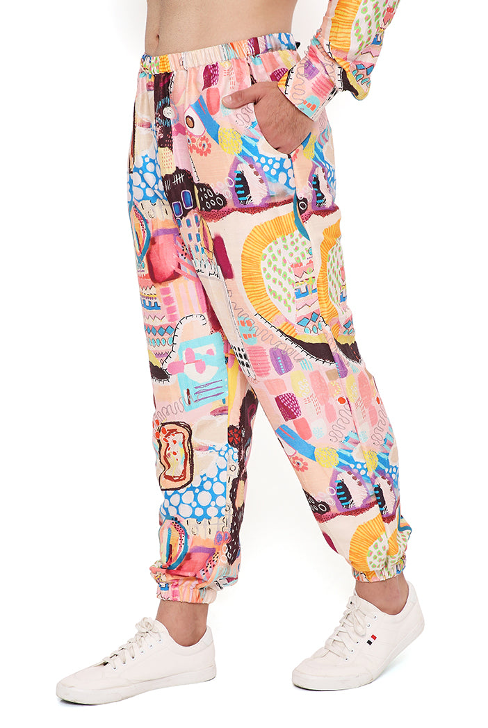 Trance Print Dupion Silk Pathani Kurta With Jogger Pant