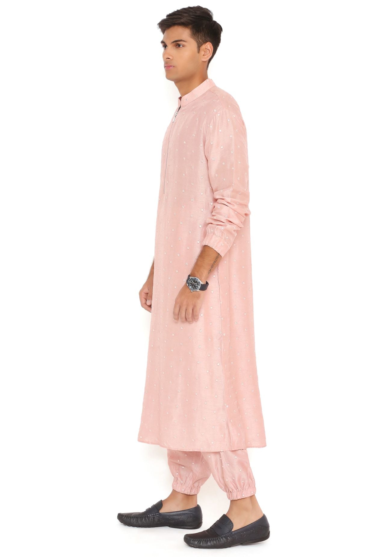 Blush Pink Abla Silk Bomber Kurta With Jogger Pant