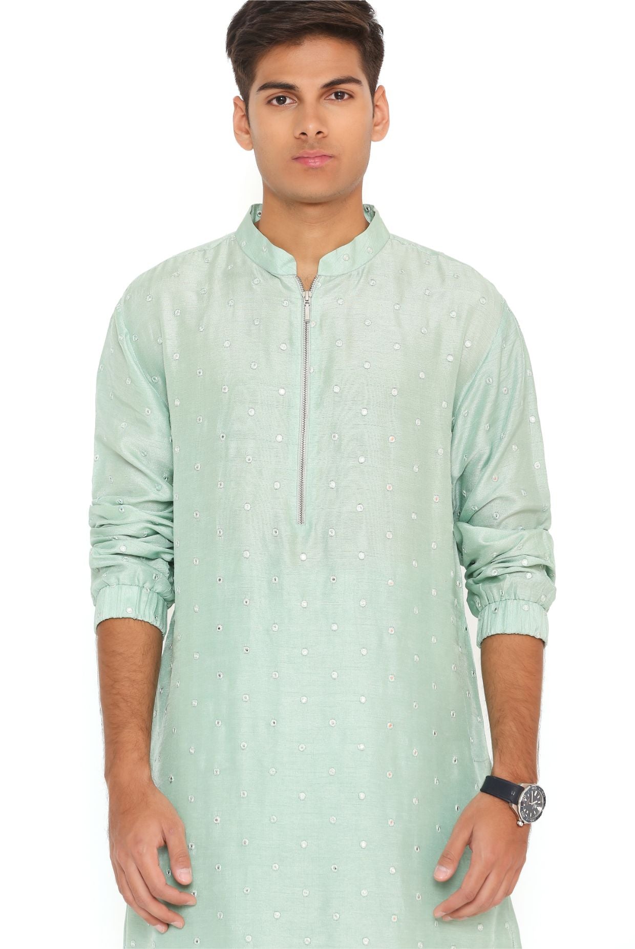 Powder Blue Abla Silk Bomber Kurta With Jogger Pant