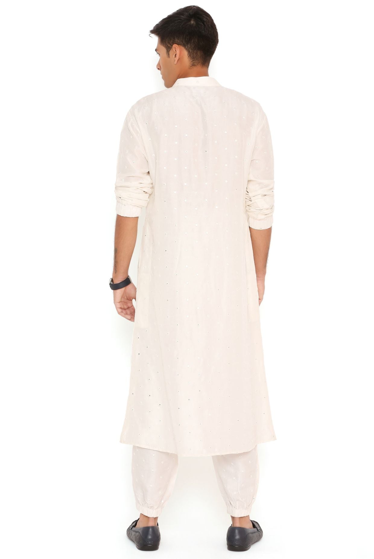 Chalk White Abla Silk Bomber Kurta With Jogger Pant