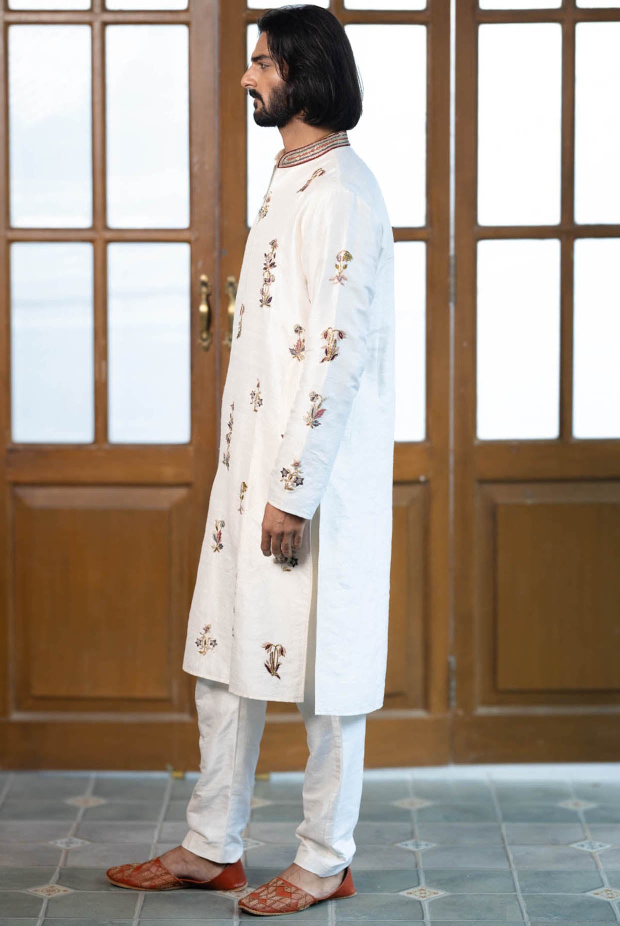 Off White Embroidered Kurta With Pant