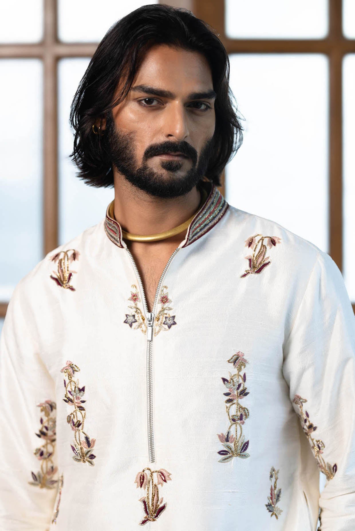 Off White Embroidered Kurta With Pant