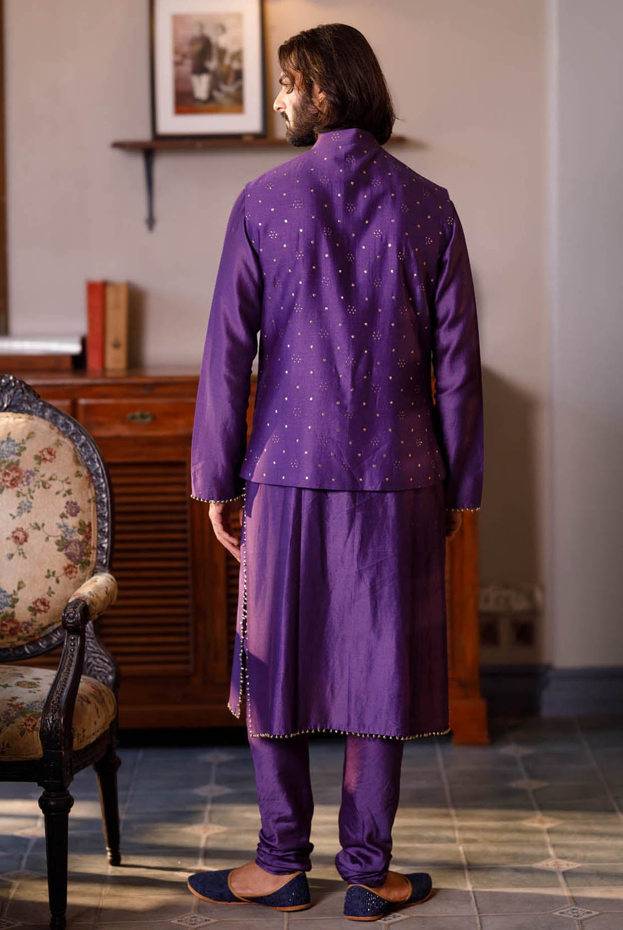 Purple Embroidered Bandi With Kurta And Churidar