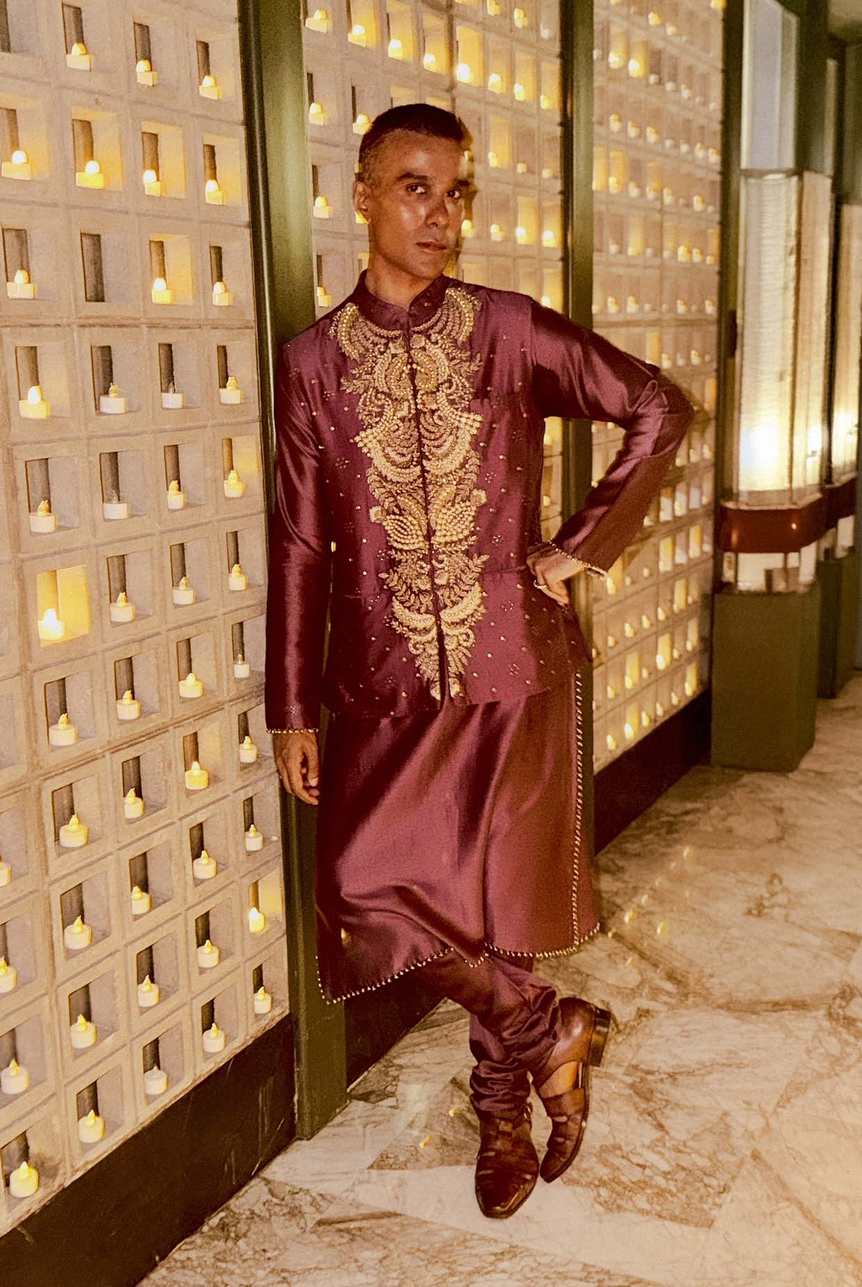 Purple Embroidered Bandi And Kurta With Churidar
