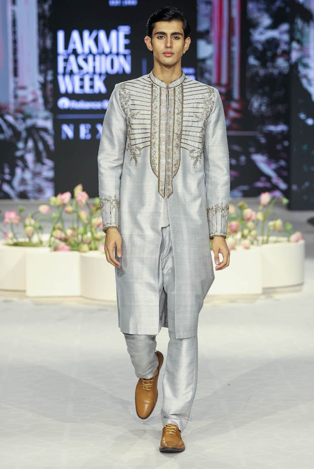 Grey Embroidered Sherwani With Pant