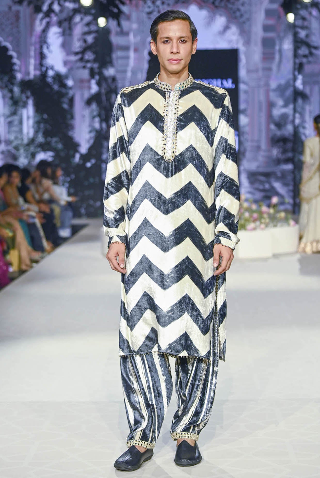 Chevron Printed Embroidered Kurta And Salwar