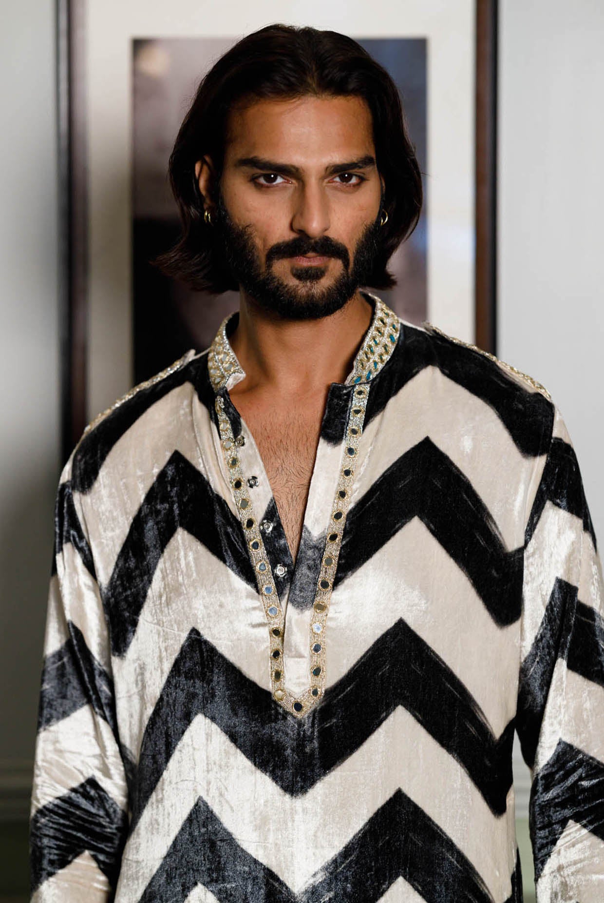 Chevron Printed Embroidered Kurta And Salwar