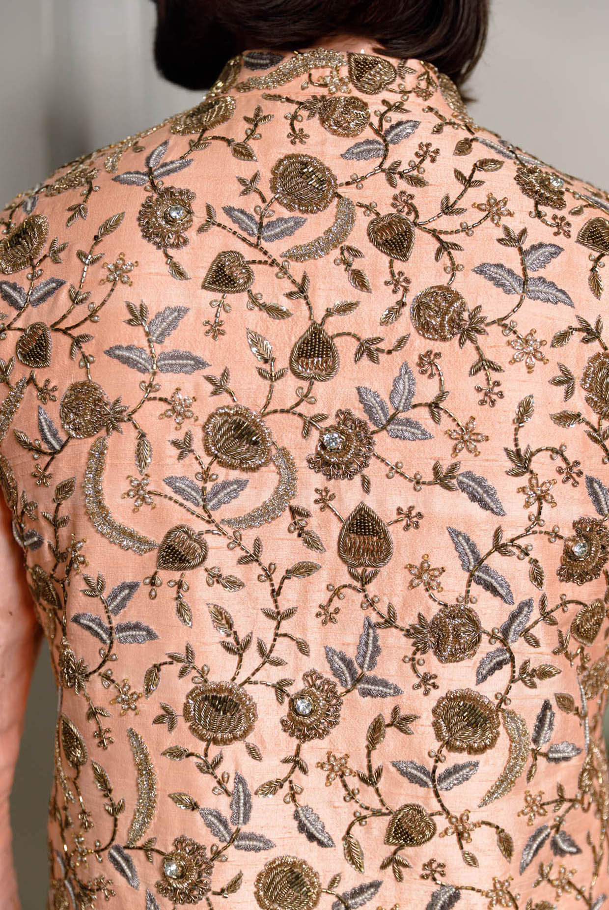 Peach Embroidered Bandi And Kurta With Cotton Silk Churidar
