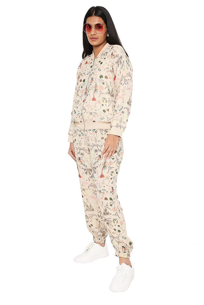 Khaki Colour Printed Art Georgette Bomber Set