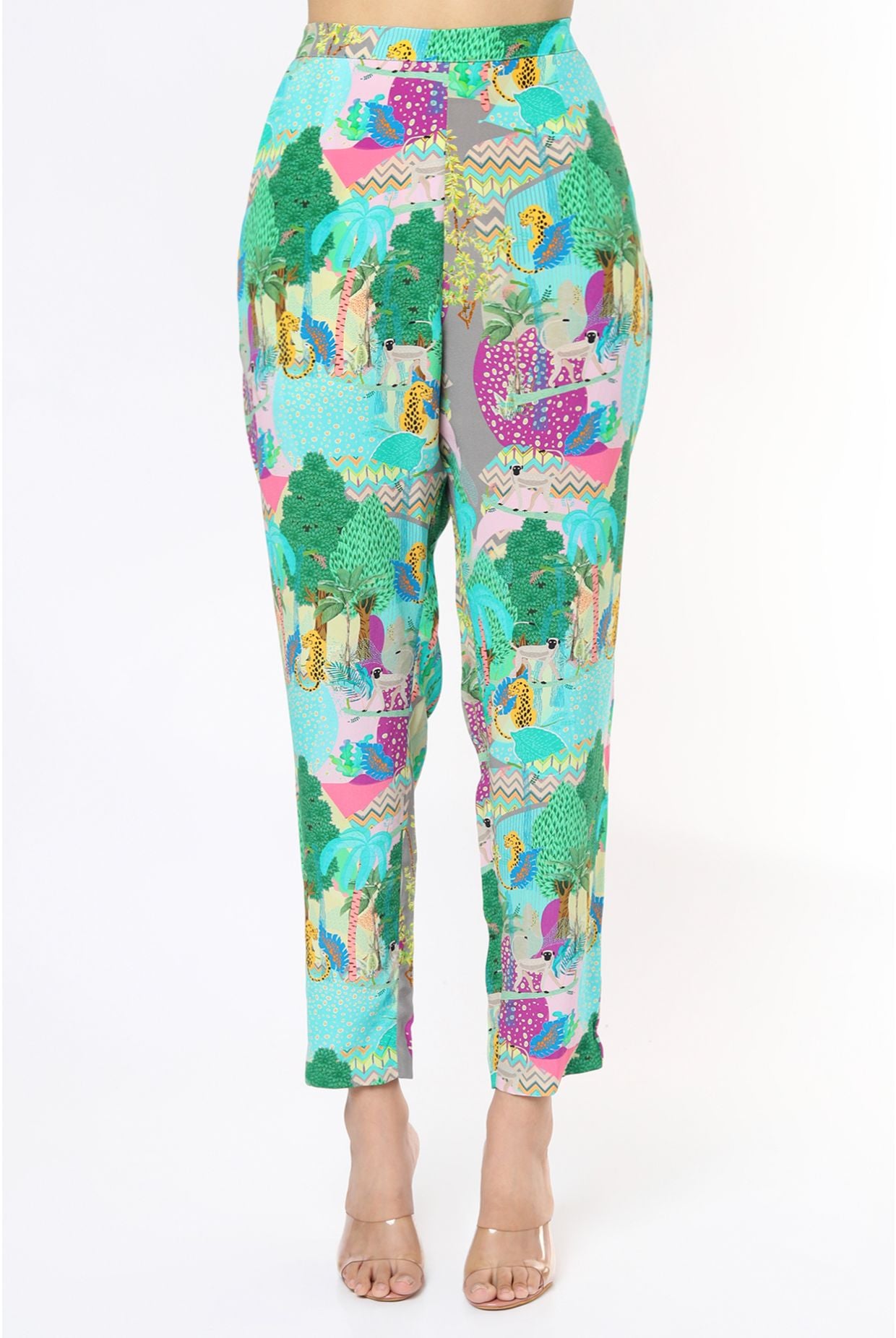 Grey Kuno Print Crepe Kurta With Cigarette Pant