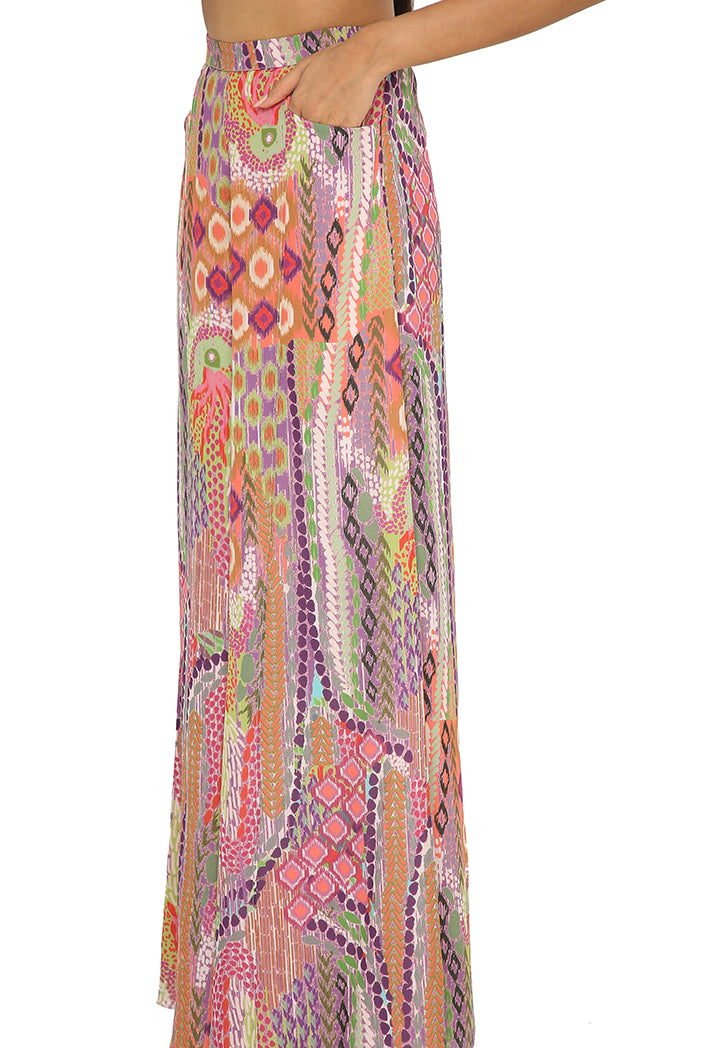 Juveria African Print Crepe One Shoulder Top With Palazzo
