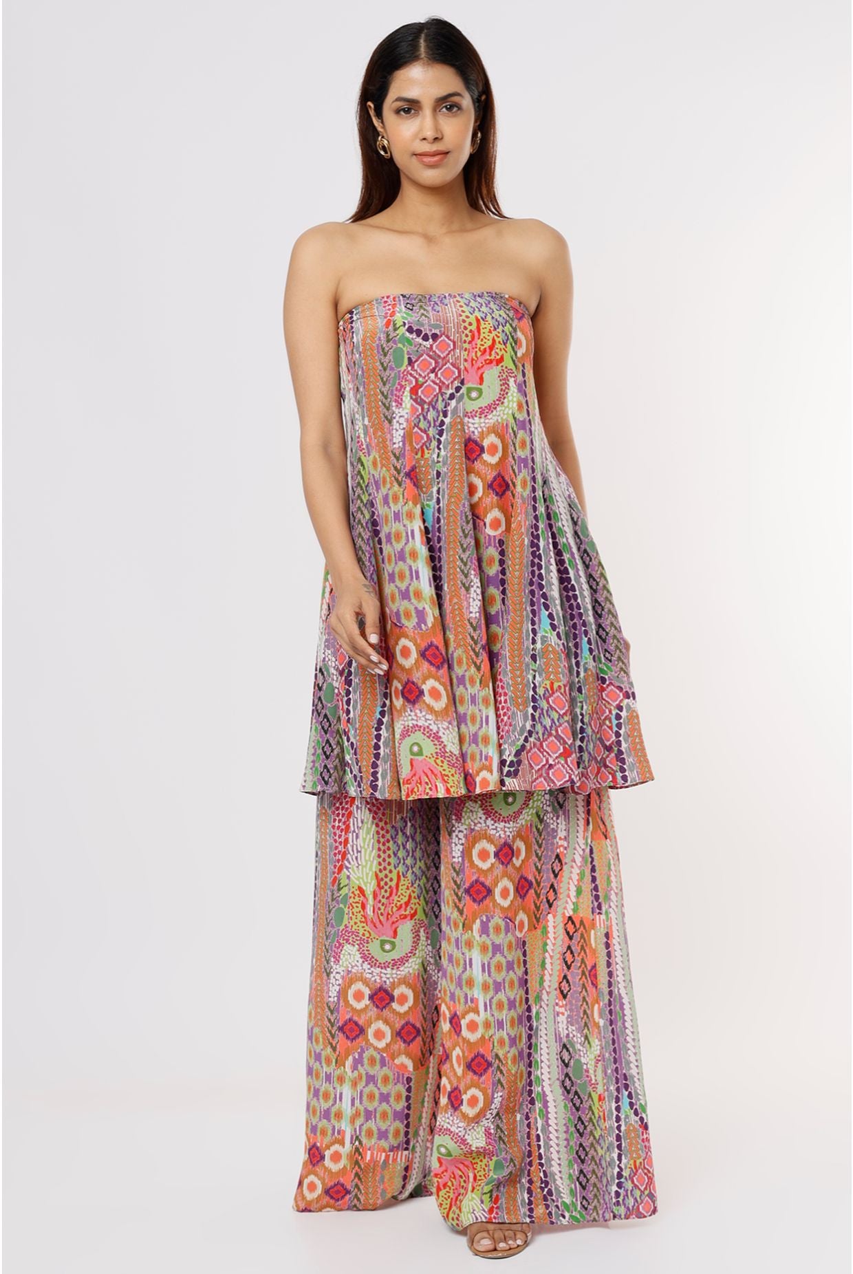 Multi Colour African Print Crepe Tube Kalidar Kurta With Palazzo