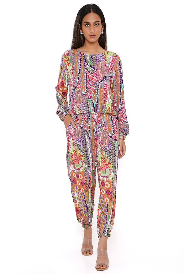Multicolour African Print Cotton Wrinkle Top And Jogger Pants