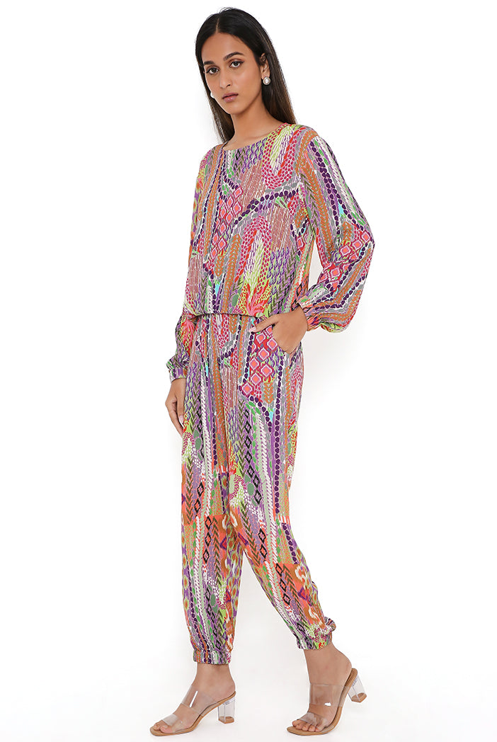 Multicolour African Print Cotton Wrinkle Top And Jogger Pants