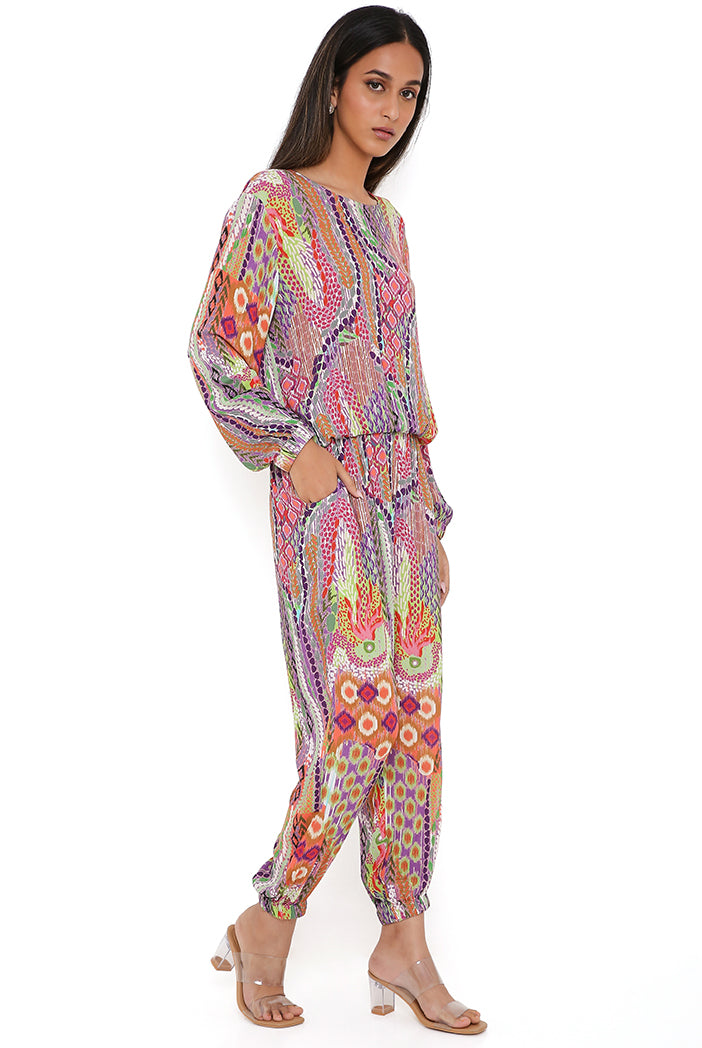 Multicolour African Print Cotton Wrinkle Top And Jogger Pants