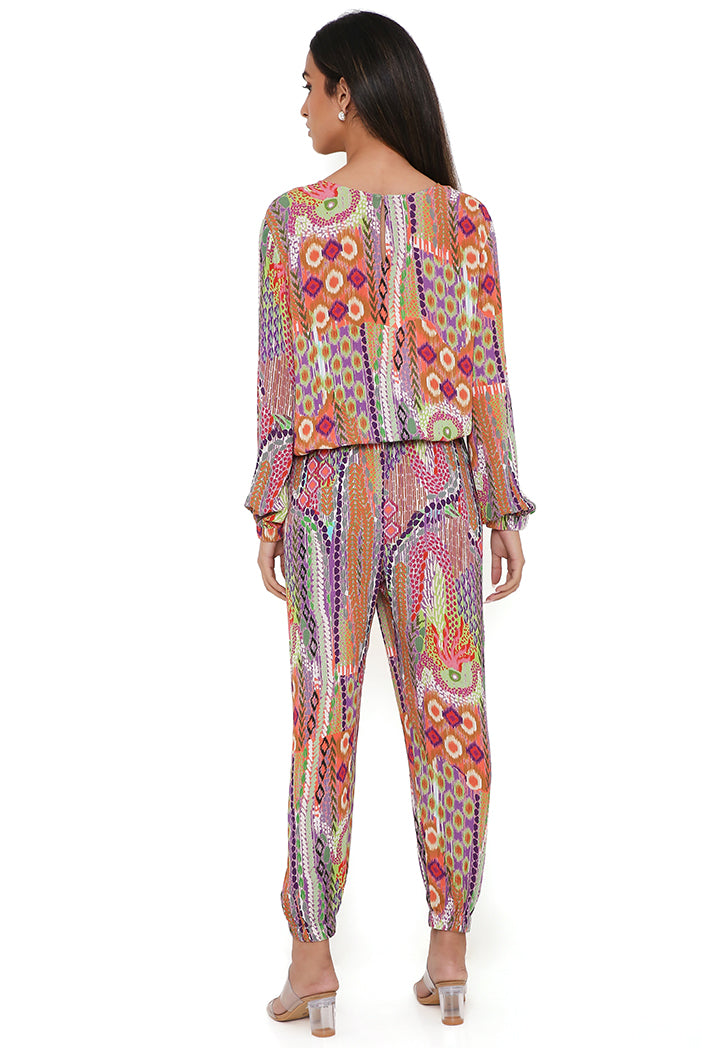 Multicolour African Print Cotton Wrinkle Top And Jogger Pants