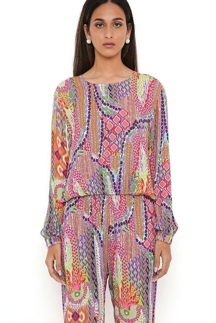 Multicolour African Print Cotton Wrinkle Top And Jogger Pants