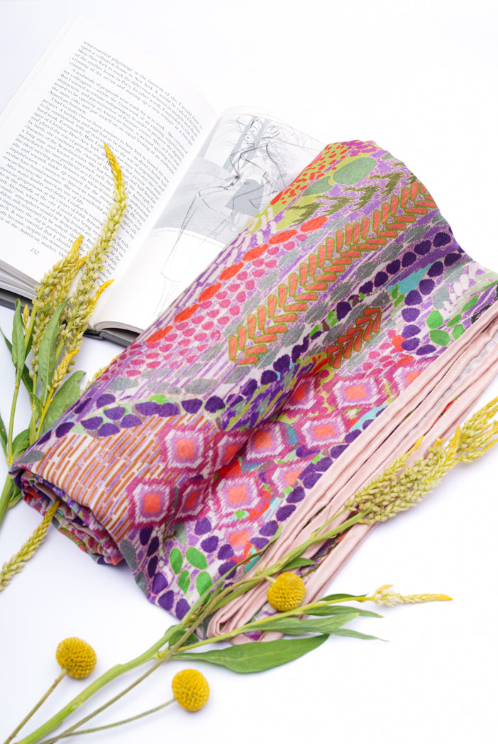 African Print Multi Colour Silkmul Full Width Scarf