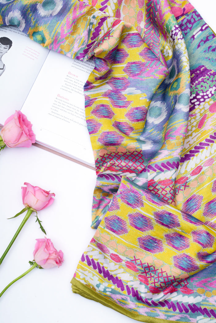 Lime African Print Multi Colour Silkmul Full Width Scarf