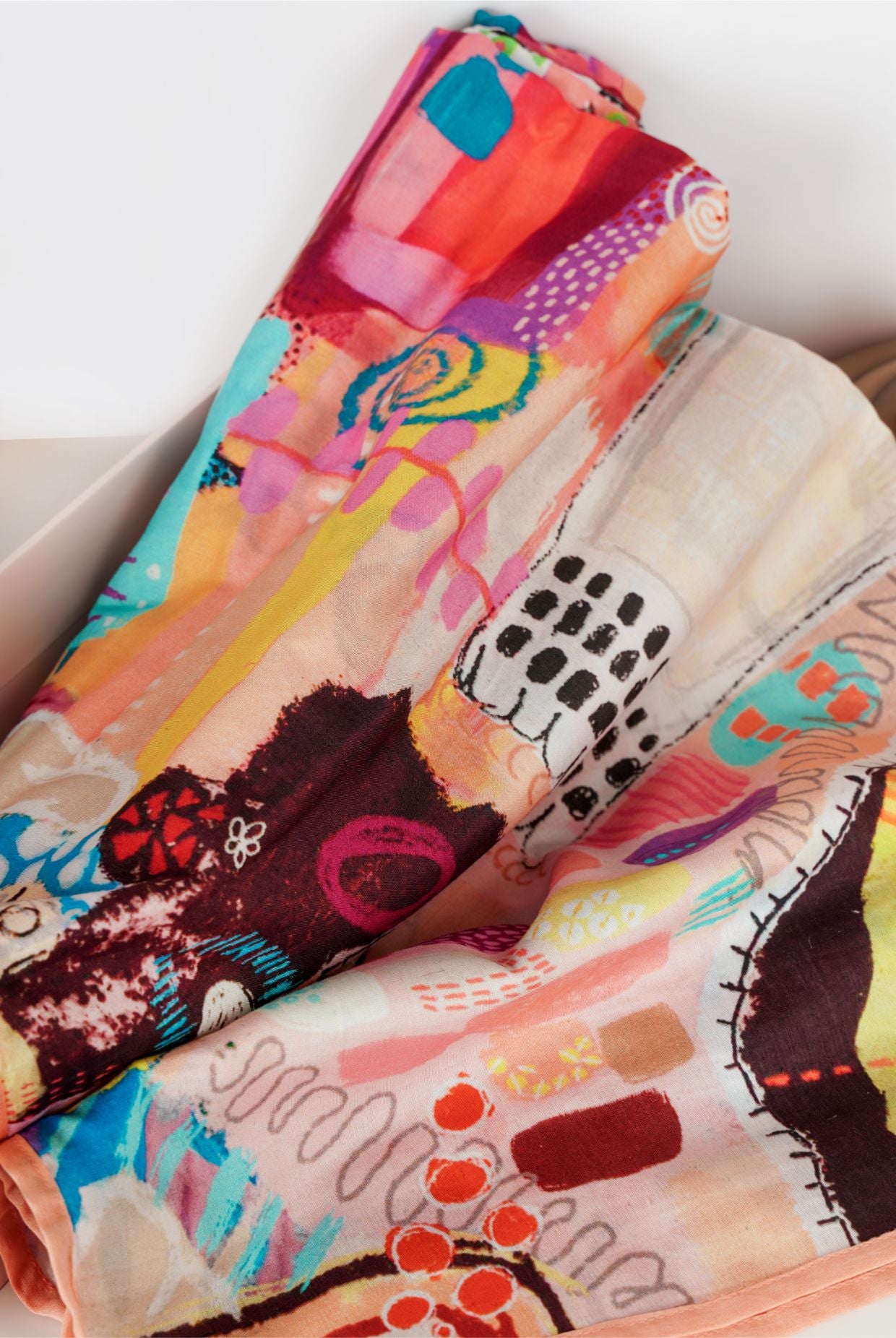 Trance Print Silkmul Scarf With Piping