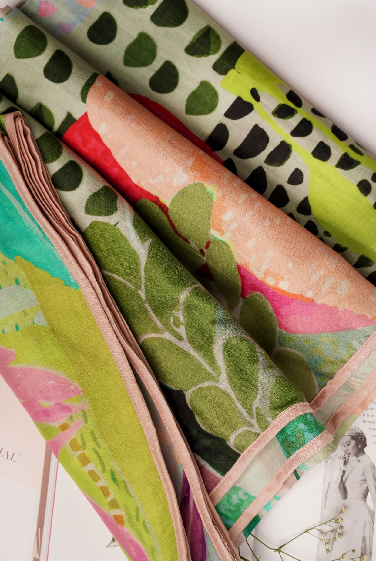 Tropical Print Silkmul Scarf With Piping